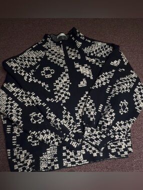 Anthropologie Black and White Pixel-Print A-Line Sweater
